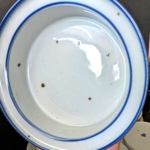 Dansk Niels Refsgaard vintage Blue Mist white&blue speckle stoneware set 2 bowls